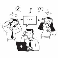 Employees reacting to a negative social media backlash concept as High resolution image of employees reacting to a negative social media backlash highlighting the stress and urgenc Dynamic Set 2 vector