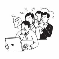Employees reacting to a negative social media backlash concept as High resolution image of employees reacting to a negative social media backlash highlighting the stress and urgenc Dynamic vector