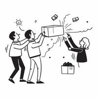 Employees handling a sudden evacuation during a holiday event concept as High resolution image of employees handling a sudden evacuation during a holiday office event highlighting Dynamic vector