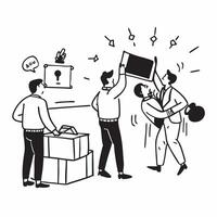 Employees handling a sudden evacuation during a holiday event concept as High resolution image of employees handling a sudden evacuation during a holiday office event highlighting Dynamic Set 2 vector