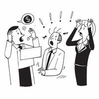 Employees reacting to a sudden loss in stock value concept as High resolution image of employees reacting to a sudden loss in stock value with a panicked and tense atmosphere highl Dynamic vector