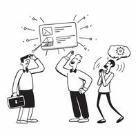 Employees facing a sudden IT system failure concept as High resolution image of employees facing a sudden IT system failure with a panicked atmosphere highlighting the technical ch Dynamic Set 2 vector