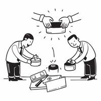 Employees handling a food spill during a holiday lunch concept as High resolution image of employees handling a food spill during a holiday lunch at work emphasizing safety and tea Dynamic Set 2 vector