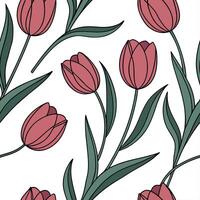 Elegant tulip seamless tile pattern with graceful red blooms and green stems on white background ideal for luxurious bathrooms concept as Graceful red tulip blooms and green stems Dynamic vector