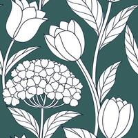 Elegant spring garden seamless pattern with tulips and hydrangeas for classy outdoor spaces concept as Elegant tulips and hydrangeas arranged seamlessly in a refined spring garden Dynamic Set 2 vector