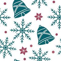 Elegant snowflake and Christmas bell seamless tile pattern with festive winter elements concept as Festive Christmas bells paired with elegant snowflakes create a seamless tile pat Dynamic vector