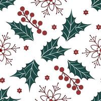 Elegant snowflake and holly leaf seamless tile pattern with rich red and green tones concept as Rich red holly leaves and elegant snowflakes create seamless tile pattern with festi Dynamic vector