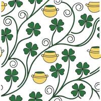 Elegant shamrocks and pots of gold seamless tile pattern with rich green and gold tones concept as Rich green and gold tones highlight elegant shamrocks intertwined with pots of go Dynamic vector
