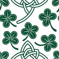 Elegant Irish clovers and Celtic knots seamless tile pattern with rich green tones concept as Rich green tones highlight elegant Irish clovers intertwined with Celtic knots in seam Dynamic vector