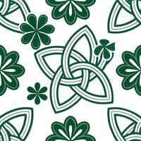 Elegant Irish symbols and clovers seamless tile pattern with rich green hues concept as Rich green hues highlight elegant Irish symbols intertwined with clovers in seamless tile pa Dynamic vector
