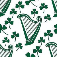 Elegant Irish harps and shamrocks seamless tile pattern with rich green accents concept as Rich green accents highlight elegant Irish harps intertwined with shamrocks in seamless t Dynamic vector