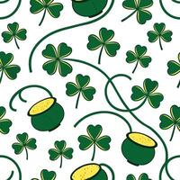 Elegant Irish clovers and pots of gold seamless tile pattern with rich green and gold accents concept as Rich green and gold accents highlight elegant Irish clovers intertwined wit Dynamic vector