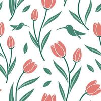 Elegant Easter tulips and hummingbirds seamless tile pattern with graceful spring motifs concept as Graceful spring motifs with elegant Easter tulips and hummingbirds create seamle Dynamic vector