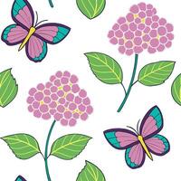 Elegant Easter hydrangeas and butterflies seamless tile pattern with rich spring tones concept as Rich spring tones adorn elegant Easter hydrangeas and butterflies in seamless tile Dynamic vector