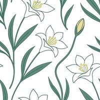Elegant Easter lilies and daffodils seamless tile pattern with soft pastel tones concept as Soft pastel tones feature elegant Easter lilies and daffodils in a seamless tile pattern Dynamic vector