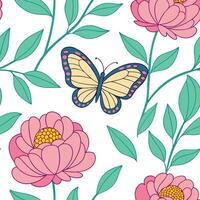 Elegant Easter peonies and butterflies seamless tile pattern with rich spring colors concept as Rich spring colors adorn elegant Easter peonies and butterflies in seamless tile pat Dynamic vector