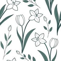 Elegant Easter orchids and tulips seamless tile pattern with rich spring hues concept as Rich spring hues highlight elegant Easter orchids and tulips in seamless tile pattern in P Dynamic vector