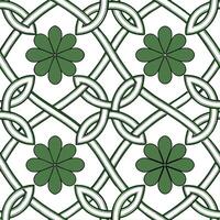 Elegant Celtic knots and four leaf clovers seamless tile pattern with rich green hues concept as Rich green hues highlight elegant Celtic knots intertwined with four leaf clovers i Dynamic vector