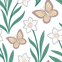 Elegant Easter daffodils and butterflies seamless tile pattern with graceful spring motifs concept as Graceful spring motifs with elegant Easter daffodils and butterflies create se Dynamic vector