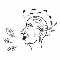 Elderly persons profile with falling leaves concept as An elderly persons profile merged with falling leaves symbolizing the natural cycle of life and farewells Perfect for reflec Dynamic vector