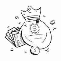 Doodle line icon of a money bag concept as A doodle line icon of a money bag representing finance wealth and business success ideal for financial and profit themed visuals in Phot Dynamic vector