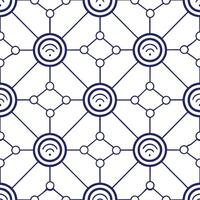 Digital network seamless pattern with stylized connectivity icons and radiant fiber links arranged in structured tile format isolated white balance advanced digital art concept as Dynamic vector