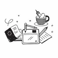 Desk setup illustration with space for text and graphics concept as An illustrative desk setup design featuring ample space for both text and graphics perfect for illustrating morn Dynamic vector