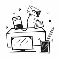Desk setup icon with copy space for email newsletters concept as A modern desk setup icon with ample copy space perfect for email newsletters and digital communications highlightin Dynamic Set 2 vector