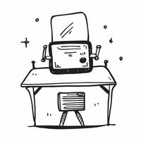 Desk and chair icon with copy space on white background concept as A illustration of a desk and chair icon with ample copy space on a white background ideal for representing Dynamic vector