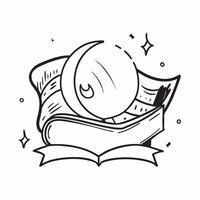 Crescent and Quran icon with copy space for spiritual presentations concept as A visually appealing crescent and Quran icon with copy space designed to enhance spiritual presentati Dynamic vector
