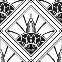 Create a seamless pattern combining Art Deco poster elements with geometric shapes in gold and black concept as Develop a repeating design that merges Art Deco inspired poster moti Dynamic vector