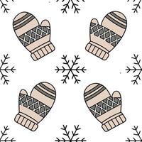 Cozy winter seamless tile pattern with knitted mittens and snowflakes for warm home interiors concept as Knitted mittens and snowflakes arranged seamlessly to create warm and cozy Dynamic vector
