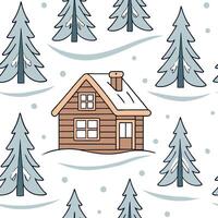 Cozy winter cabin seamless tile pattern with snow covered rooftops and warm lights concept as Snow covered rooftops and warm lights on cozy cabins create a seamless tile pattern pe Dynamic vector
