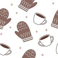 Cozy winter mittens and hot cocoa seamless tile pattern with warm textures and festive vibes concept as Warm textured mittens and steaming hot cocoa cups create cozy seamless tile Dynamic vector