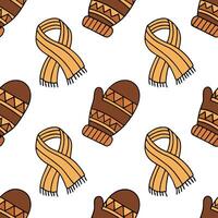 Cozy knitted mittens and scarves seamless tile pattern with autumn hues and textures concept as Knitted mittens and scarves in autumn hues create a cozy seamless tile pattern with Dynamic Set 2 vector