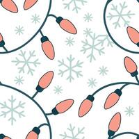 Cozy holiday lights and snowflake seamless tile pattern with warm glowing accents concept as Warm glowing holiday lights paired with snowflakes create a cozy seamless tile pattern Dynamic vector