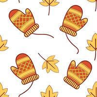 Cozy knitted mittens seamless tile pattern with autumn colors and warm textures concept as Autumn colors and warm textures in cozy knitted mittens create a seamless tile pattern pe Dynamic vector