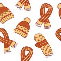 Cozy knitted mittens and scarves seamless tile pattern with autumn hues and textures concept as Knitted mittens and scarves in autumn hues create a cozy seamless tile pattern with Dynamic vector