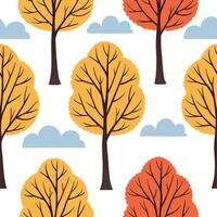 Cozy autumn trees seamless tile pattern with falling leaves and warm hues for inviting spaces concept as Falling leaves and warm autumn hues arranged seamlessly to create cozy and Dynamic vector