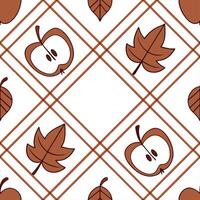 Cozy autumn plaid and apples seamless tile pattern with warm colors and fall elements concept as Autumn plaid combined with apples creates a cozy seamless tile pattern with warm co Dynamic vector