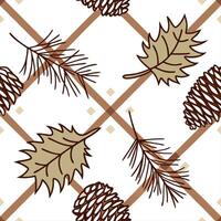 Cozy autumn plaid and pinecones seamless tile pattern with warm colors and rustic textures concept as Autumn plaid combined with pinecones creates a cozy seamless tile pattern with Dynamic vector