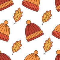 Cozy autumn knit hats seamless tile pattern with warm colors and textured details concept as Warm colored knitted hats with textured details create a cozy autumn knit hats seamless Dynamic vector