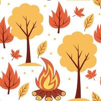 Cozy autumn campfire seamless tile pattern with flickering flames and surrounding fall foliage concept as Flickering campfire flames and surrounding fall foliage create a cozy autu Dynamic vector