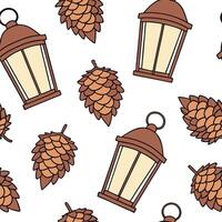 Cozy autumn lanterns and pinecones seamless tile pattern with warm inviting colors concept as Warm autumn lanterns and pinecones create a cozy seamless tile pattern with inviting c Dynamic vector