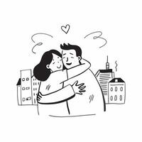 Couples embrace with a cityscape concept as A couples embrace blended with a cityscape symbolizing parting ways and urban goodbyes Ideal for romantic and emotional ads in Photo S Dynamic vector