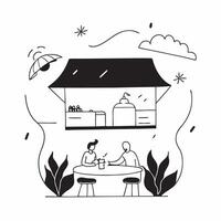 Couple relaxing in a shaded garden cafe concept as High resolution image of a couple relaxing in a shaded garden cafe to escape the heat highlighting comfort leisure and cool ambia Dynamic Set 2 vector