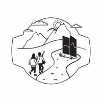 Couple exploring a cool mountain destination concept as High resolution image of a couple exploring a cool mountain destination to escape the heat highlighting adventure nature and Dynamic Set 2 vector