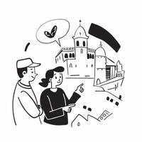 Couple exploring a historic European city concept as A couple explores a historic European city discovering its architecture culture and charm Perfect for cultural and romantic tr Dynamic vector