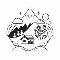 Couple enjoying a snowy mountain getaway concept as A couple enjoys a snowy mountain getaway skiing and relaxing in a cozy cabin capturing the essence of a winter wonderland vacati Dynamic vector