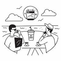 Couple enjoying a cool drink at a beachside cafe concept as High resolution image of a couple enjoying a cool drink at a beachside cafe to escape the heat capturing relaxation leis Dynamic Set 2 vector